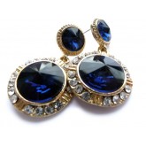 Crystal Earrings, Blue Earrings, Wedding Earrings, Post, Dangle, Round, Double, Gold Plated, Blue Gold Earrings, 